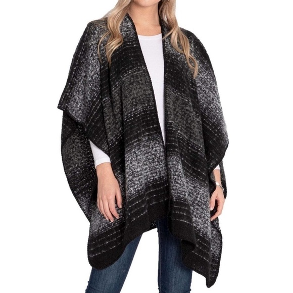 Woolrich black gray and white polyester blanket poncho scarf wrap one size - Picture 1 of 8